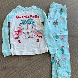 Festive Flamingo Kids Pajama Set - Light Blue and White